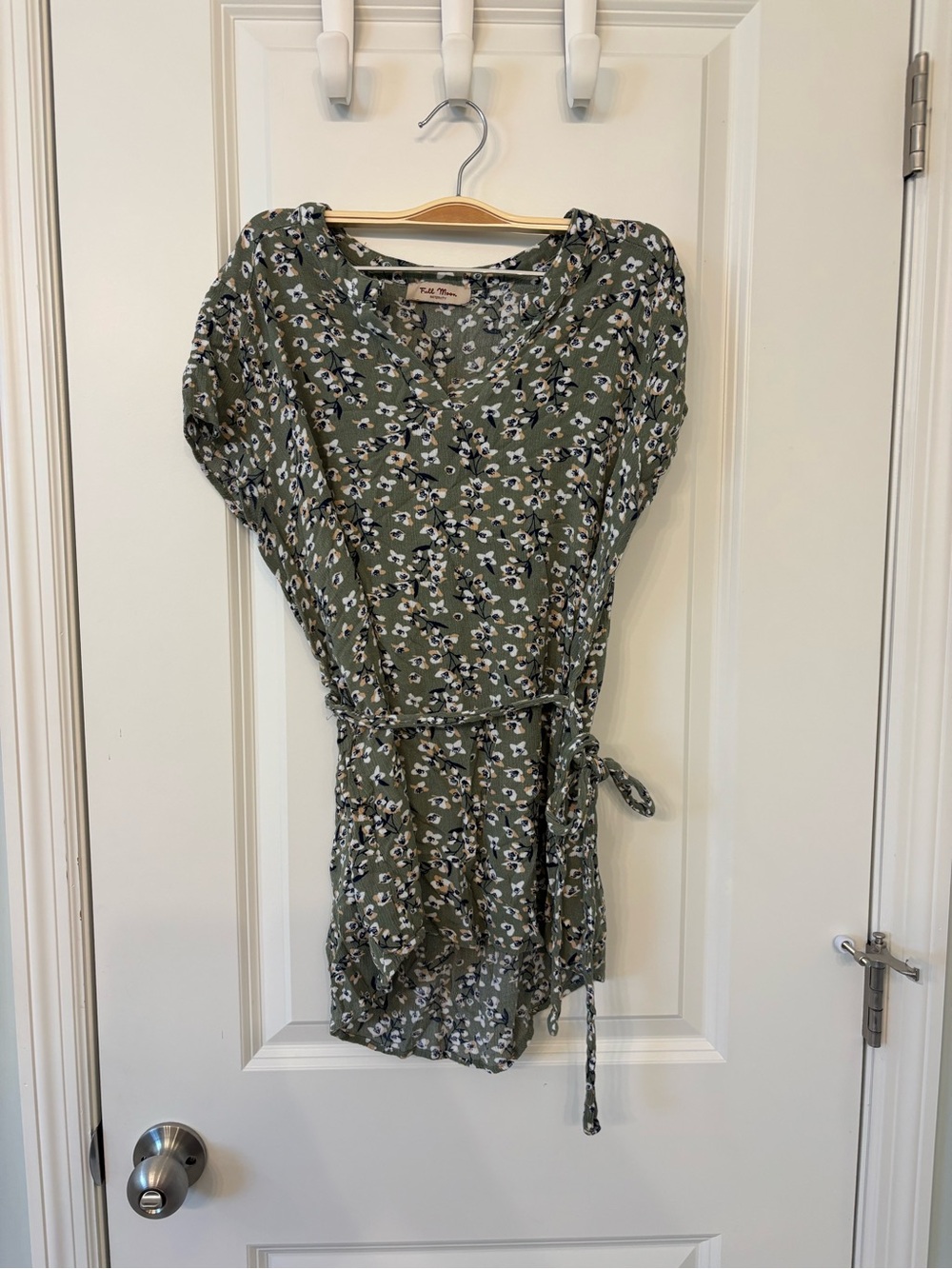 Olive Floral Wrap Maternity Shirt with Tie Waist